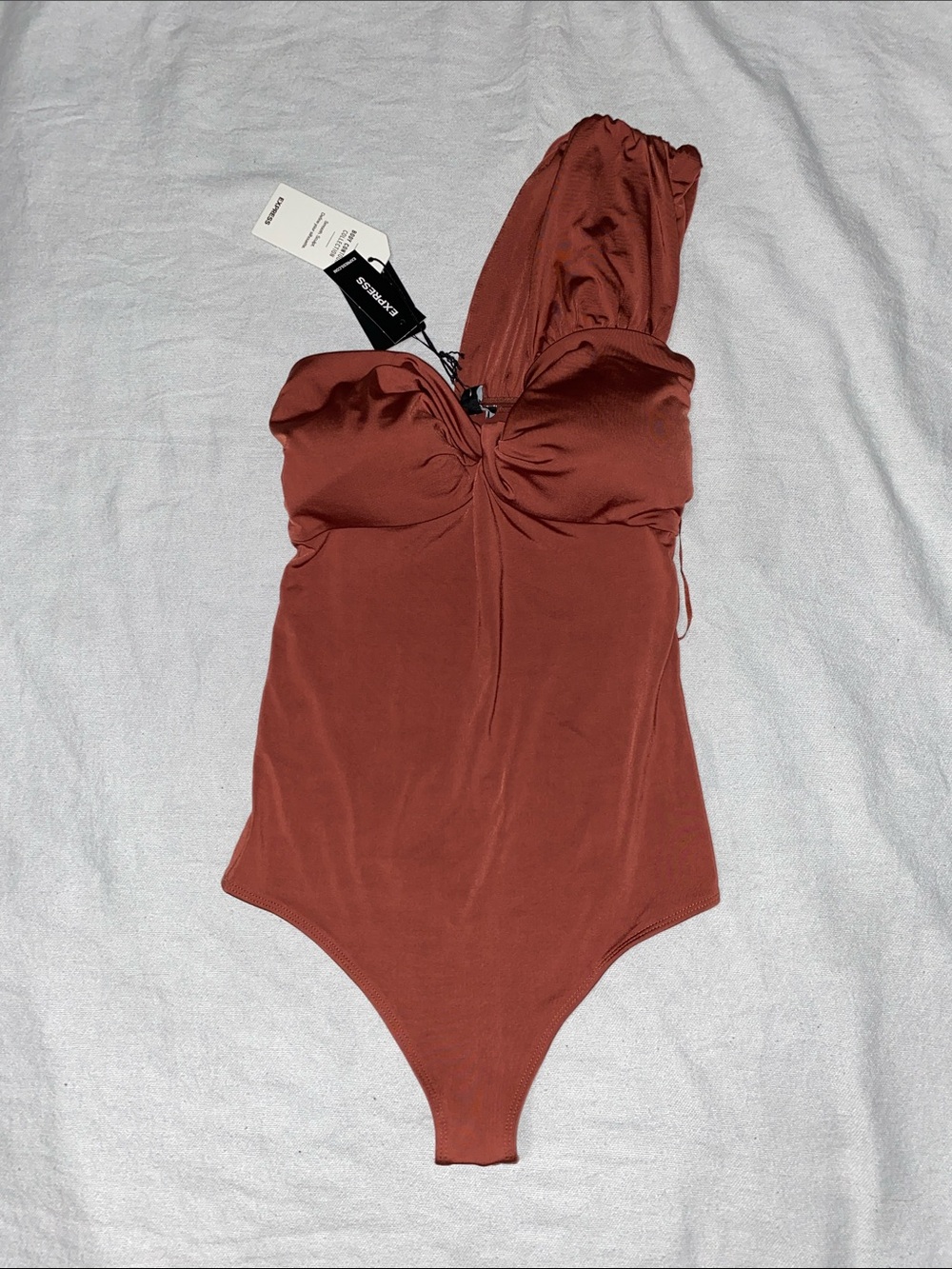 Express One-Shoulder Rust Brown One-Piece Swimsuit